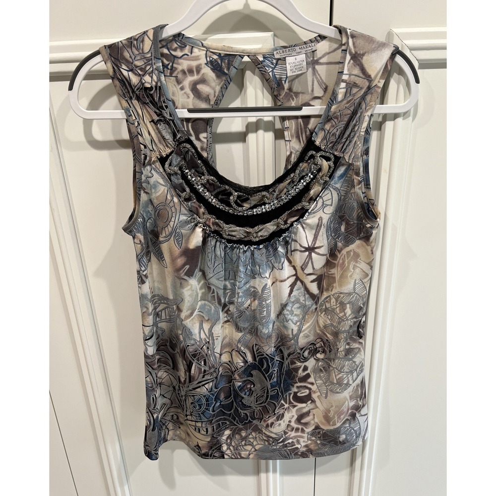 Vintage Alberto Makali Embellished Tank Top‎ Shell Size Small Artsy Boho